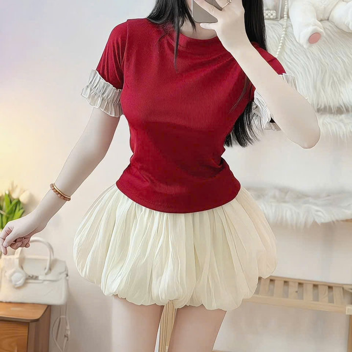 Set Áo Phối Viền Kèm Chân Váy Bí - Lê Phương Boutique