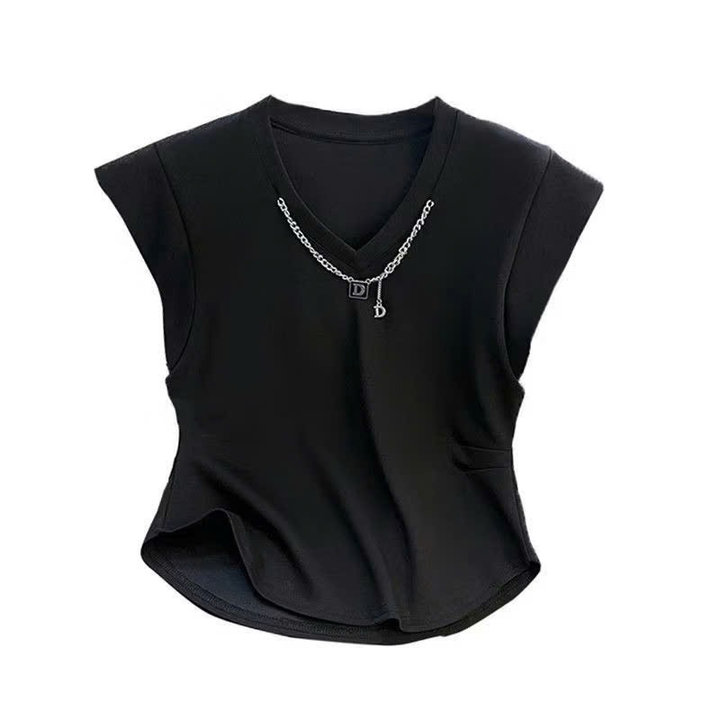 Alternative view of Áo Thun Tay Ngắn Kiểu Cổ Phối Dây Xích Thun Borip Loại 1 Co Giãn - Lê Phương Boutique