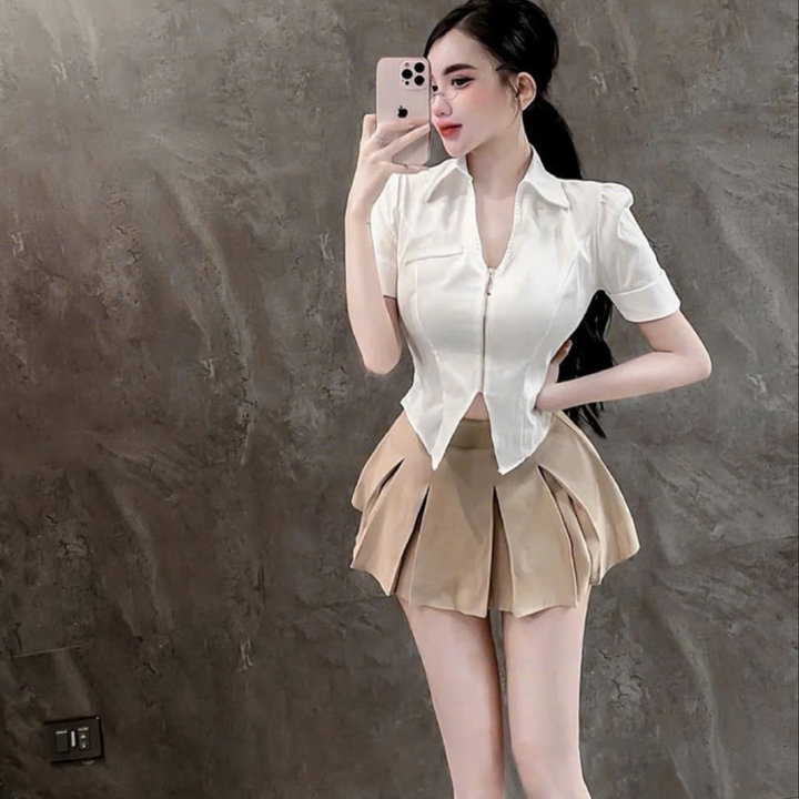 Alternative view of Set Sơ Mi Zip Kéo Kèm Chân Váy Xếp Ly - Lê Phương Boutique