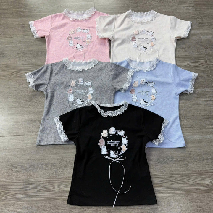Áo Viền Ren In Hình Cún = Lê Phương Boutique
