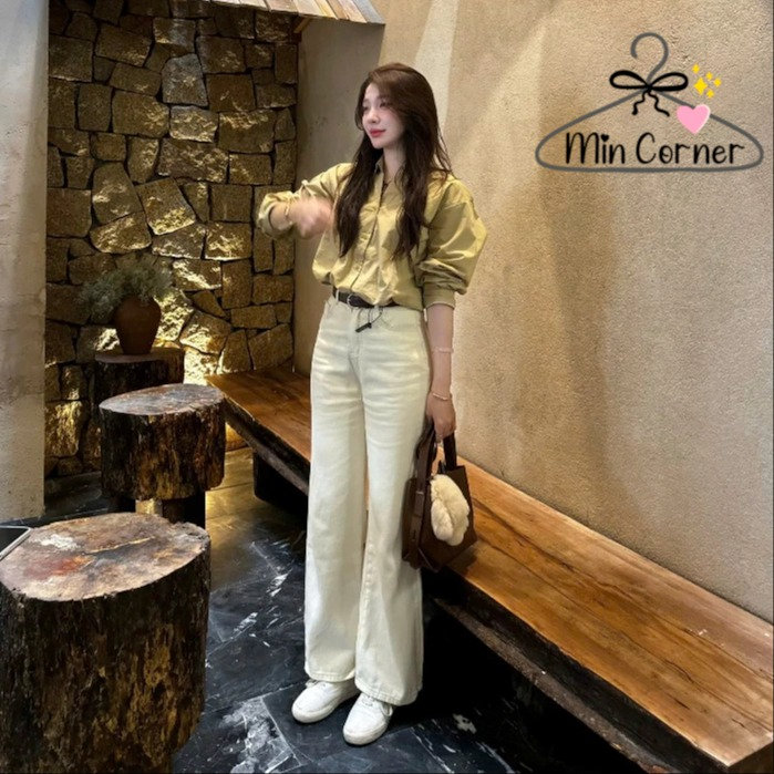 Alternative view of Quần Jeans Suông Mềm Be Kem Dáng Đứng Mq211 - Min Corner