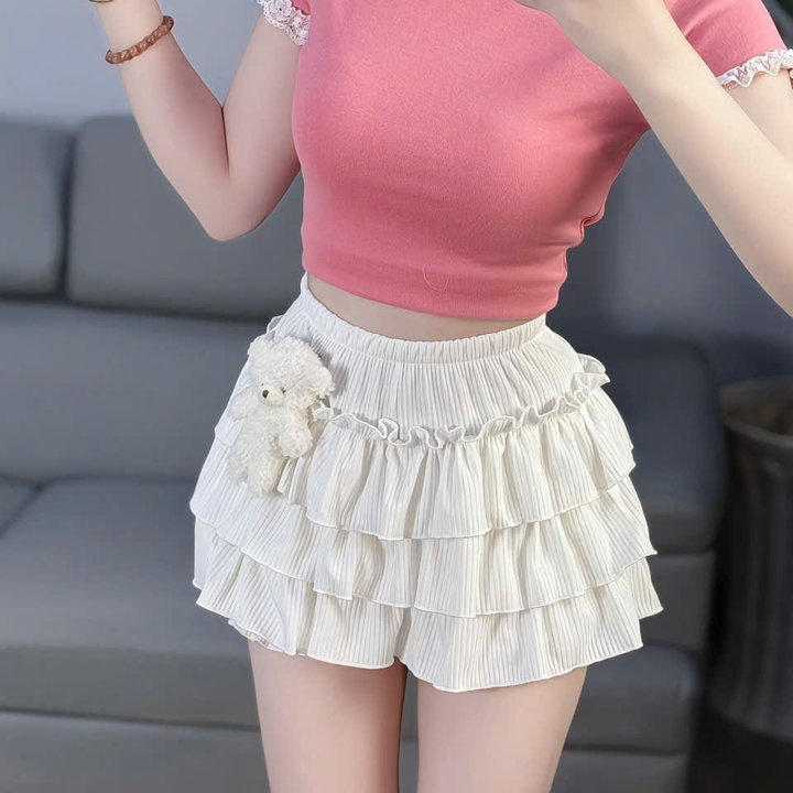 Quần Váy Gân Len Tầng Đính Gấu Trắng - Lê Phương Boutique