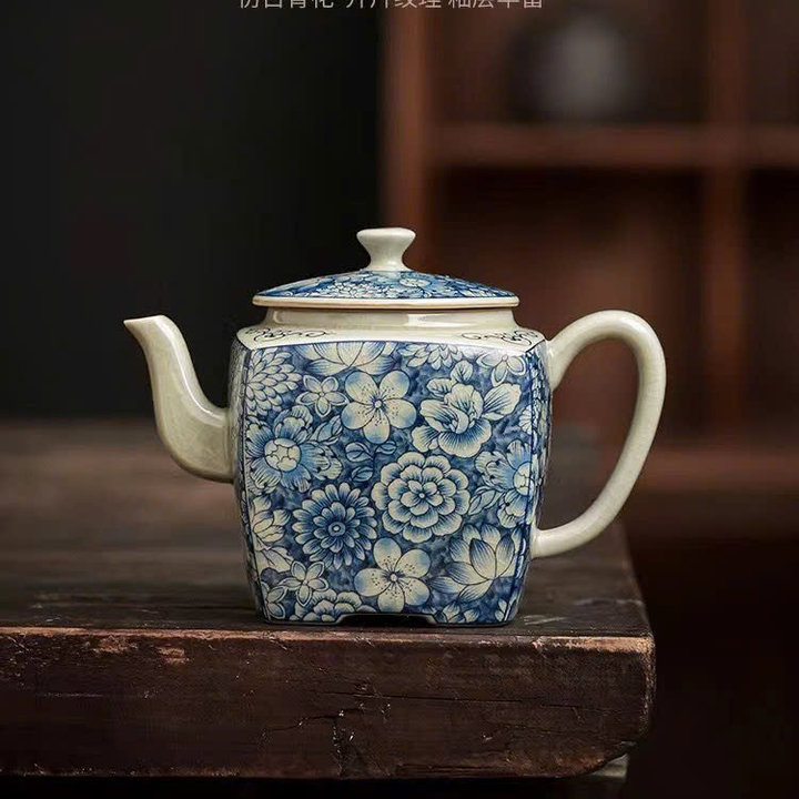 Alternative view of Bộ Ấm Chén Gốm Sứ Đức Hóa Cao Cấp, Họa Tiết Giả Cổ 9 Chi Tiết - Sương Mai