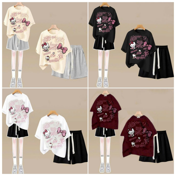 Alternative view of Tổng Hợp Các Sét Bộ Quần Đùi Trơn + Mix Áo Phông Form Rộng Tay Lỡ Unisex