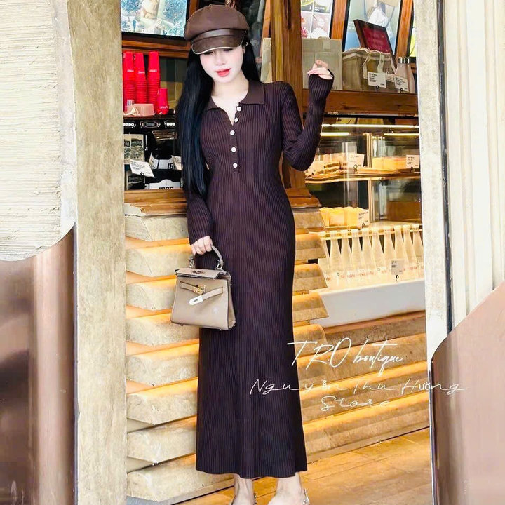 Alternative view of Đầm Thun Gân Tăm Dáng Dài Cổ Trụ Bt74de-sam Store