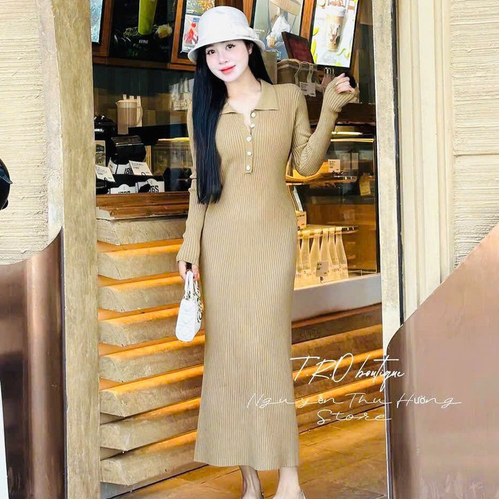 Đầm Thun Gân Tăm Dáng Dài Cổ Trụ Bt74de-sam Store