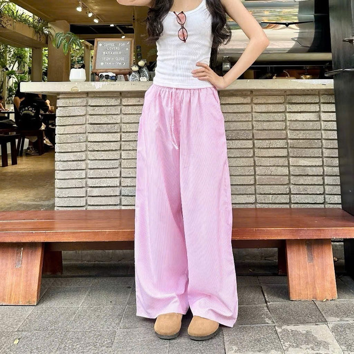 Quần Ống Rộng Kẻ Sọc Lưng Thun Dây Rút Ug60vb-nana House