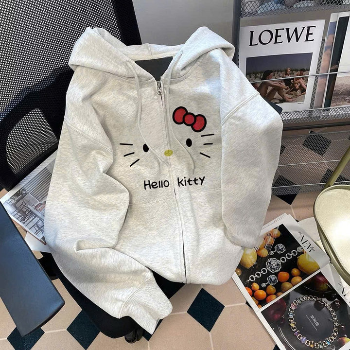 Áo Khoác Nỉ Nữ Dây Kéo In Hình Hello Kitty Nơ Đỏ Mũ Rộng Đẹp Tp211 - Golden Dream