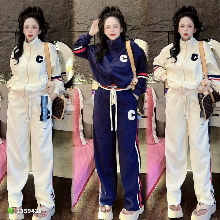 Set Bộ Đồ Nỉ Nữ Họa Tiết Chữ C Phối Khóa Kéo - Htm Fashion