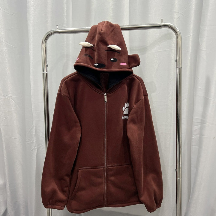 Alternative view of Áo Khoác Nỉ Nam Nũ Có Nón Thiết Kế Khóa Kéo Họa Tiết Bàn Chân Mèo - Htm Fashion