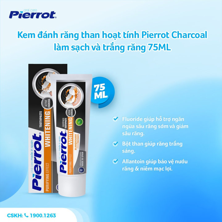 Alternative view of [ Mua 2 Tặng 1 Bàn Chải ) Kem Đánh Răng Than Hoạt Tính Pierrot Charcoal Làm Sạch Và Trắng Răng 75ml