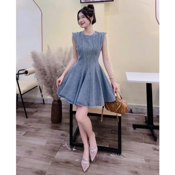 Đầm Denim Tùng Xòe Nhún Eo Sau Bt110hg-sam Store