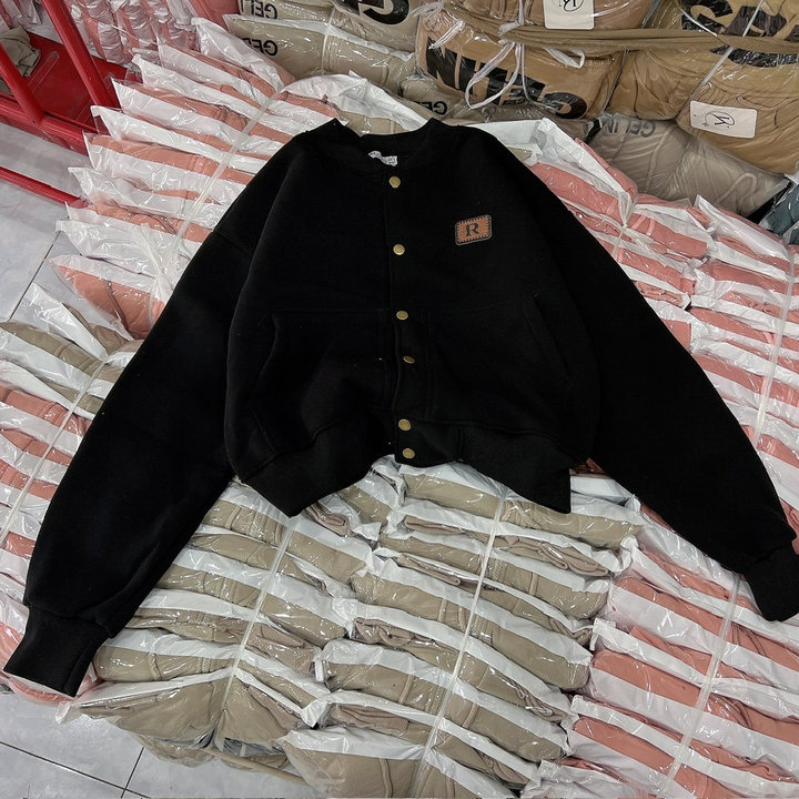 Alternative view of Áo Khoác Bomber Nỉ Phối Khuy Bấm Form Croptop Lửng - Htm Fashion