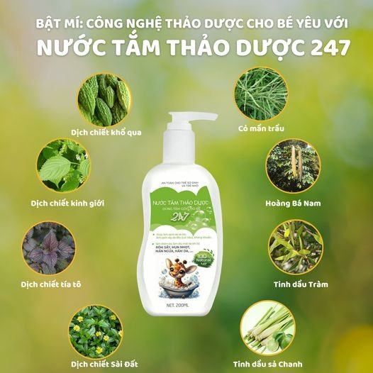 Nước Tắm Thảo Dược Dùng Tắm Gội Cho Bé 247 An Toàn Cho Trẻ Sơ Sinh Và Trẻ Nhỏ Chai 200ml - Dược Phẩm Bảo Tâm