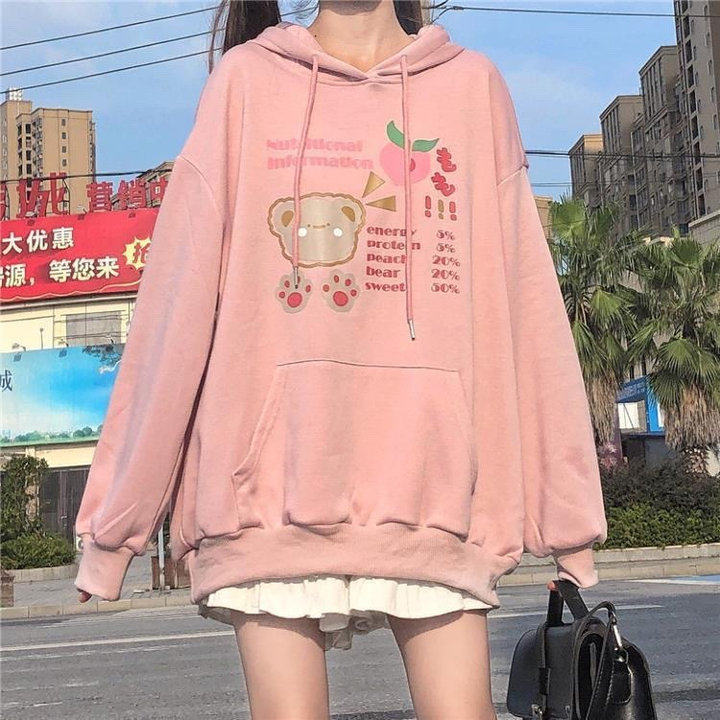 Alternative view of Áo Khoác Nỉ Nữ Có Nón Tai Thỏ Dài In Gấu Dễ Thương - Htm Fashion