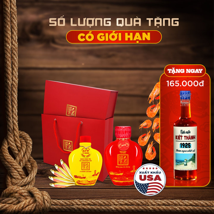 Hộp Quà Đậm Đà Tình Thân Gồm 01 Nước Mắm Tĩn Tôm Biển 60n 500ml Và 01 Nước Mắm Tĩn Cá Cơm Ruột Đỏ 250 Ml - Nước Mắm Tĩn