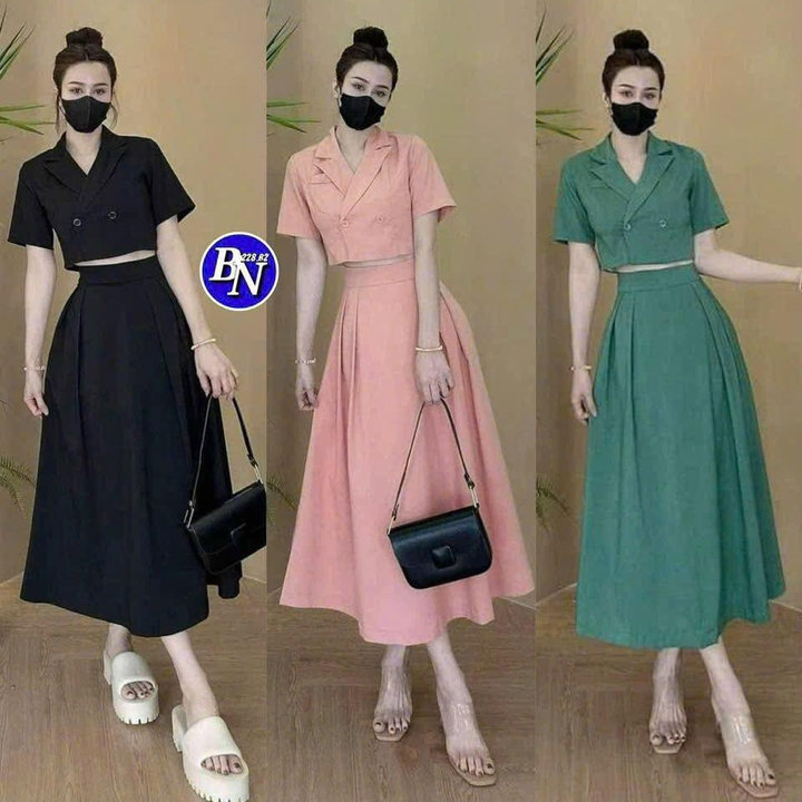Set Áo Vest Nắp Túi Mix Chân Váy Khóa Kéo Lưng Thun Bt112km-nana House