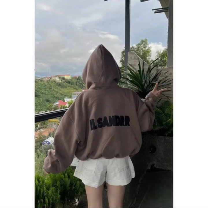 Alternative view of Áo Khoác Nỉ Nam Nữ Có Nón Cổ Có Nút Bấm In 00:00 - Htm Fashion