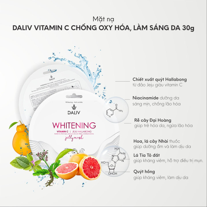 Alternative view of [ Tặng Thêm 2 Miếng ] Combo 10 Mặt Nạ Daliv Trắng Da Tinh Chất Vitamin C Dưỡng Ẩm Và Sáng Da 30g