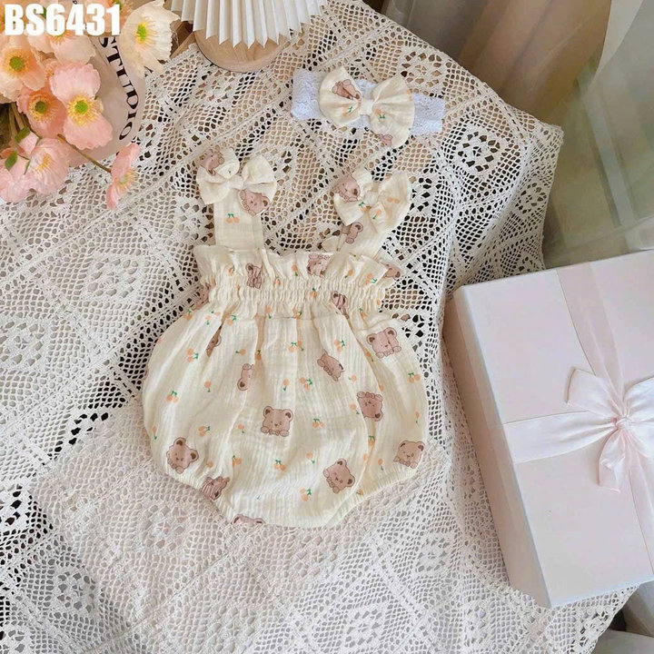Alternative view of Set Body 2 Dây Họa Tiết Gấu Kèm Băng Đô Cho Bé Gái Sơ Sinh 1 2 Tuổi