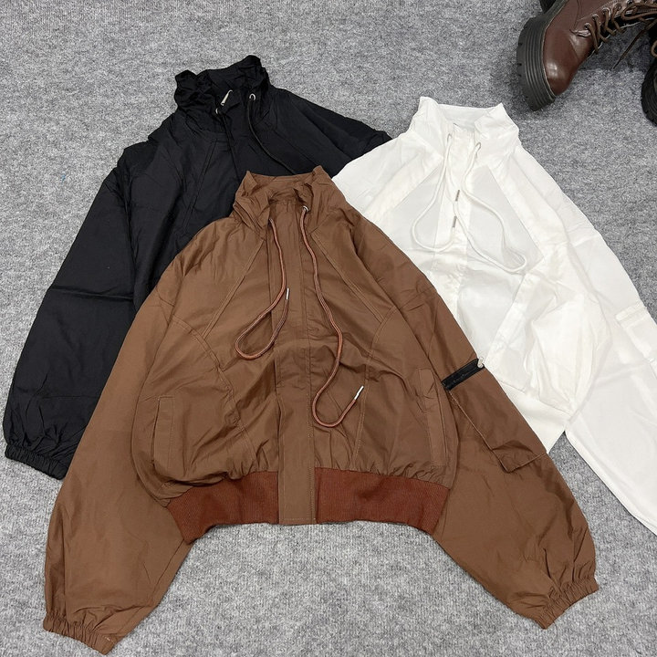 Áo Khoác Dù Gió Nhăn 2 Lớp Thiết Kế Khóa Kéo Phối Cổ Bẻ - Htm Fashion