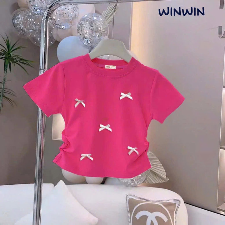 Alternative view of Áo Thun Croptop Kiểu Rút Eo Đính Nơ Nhí Hottrend Từ 8-45kg Bé Gái