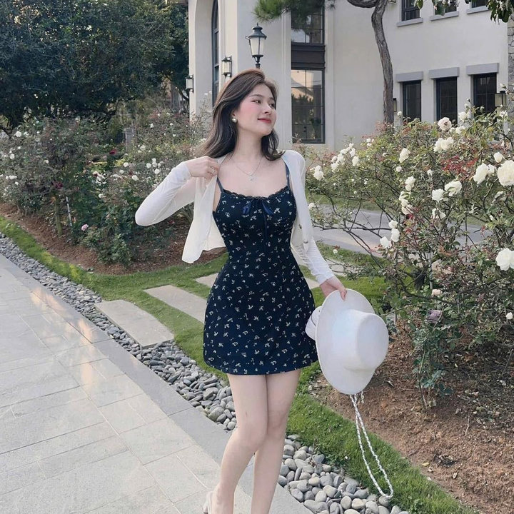 Set Đầm Tăm Tiu Nơ Phối Ren Kèm Khoác Tăm Nút Tb83er-nana House