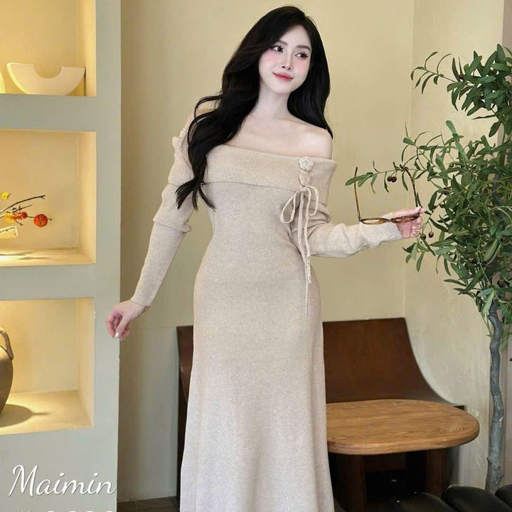 Alternative view of Đầm Body Dáng Suông Trễ Vai Thun Gân Tăm Tb69uy-nana House