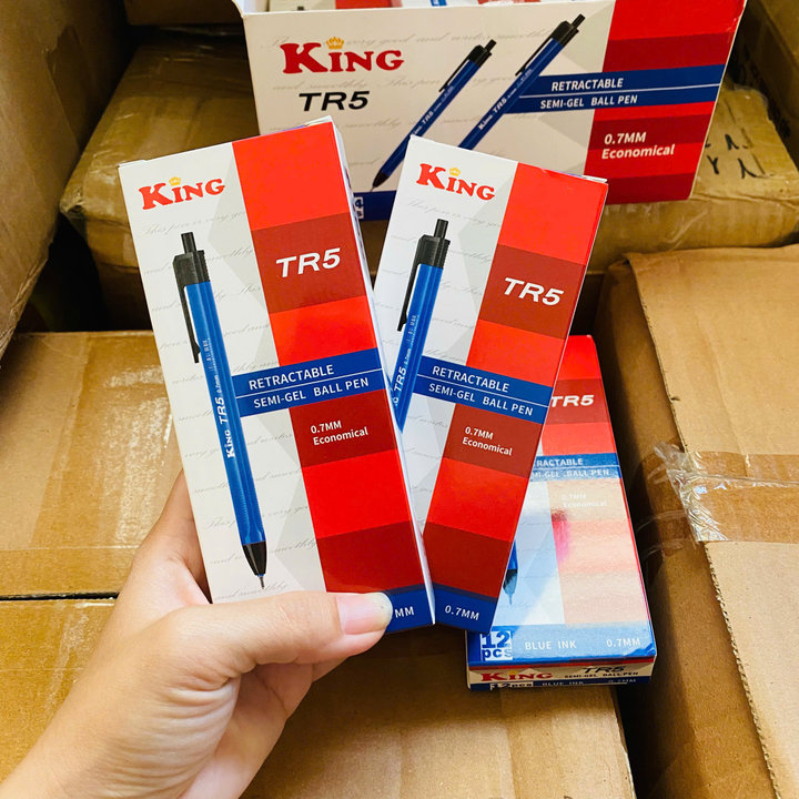 Hộp 12 Cây Bút Bi Bấm King Tr5 Mực Xanh Đều Mực, Viết Êm, Trơn 062 - Lady's Passion