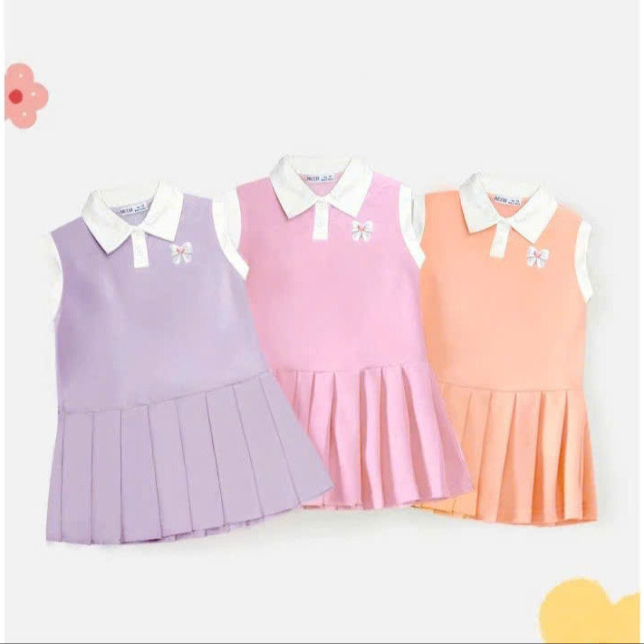 Đầm Thun Cổ Bẻ Tici Xêp Ly In Nơ Dễ Thương Từ 12-45kg Cho Bé Gái