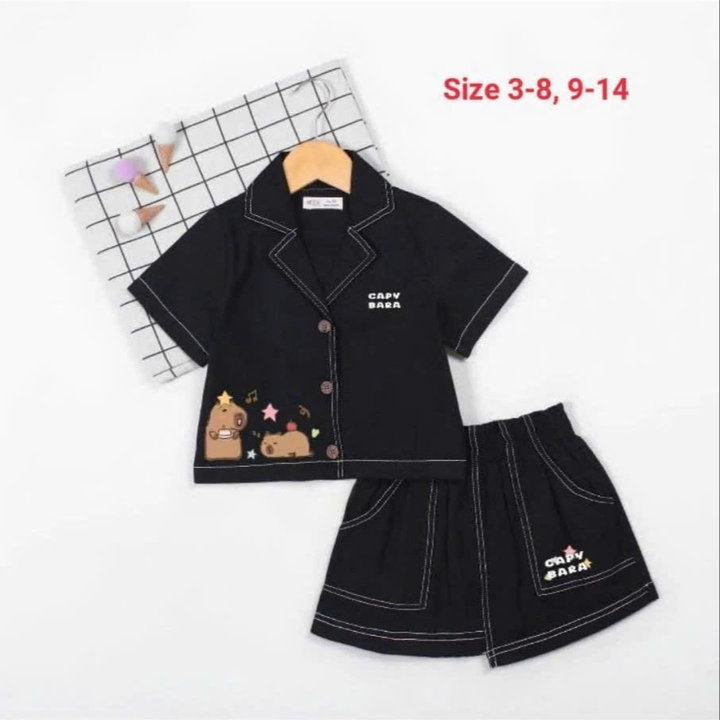 Alternative view of Set Vest Bé Gái In Hình Caybara Từ 12-45kg Kèm Chân Váy Lệch Tà Đáng Yêu Cho Bé Gái