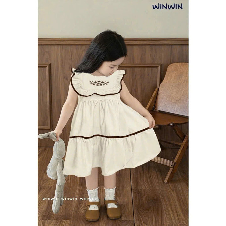 Đầm Tiểu Thư Bé Gái Kate Hàn Cao Cấp Từ 8-40kg Kiểu Babydoll Thêu Hoa Nhí Dành Cho Bé Gái