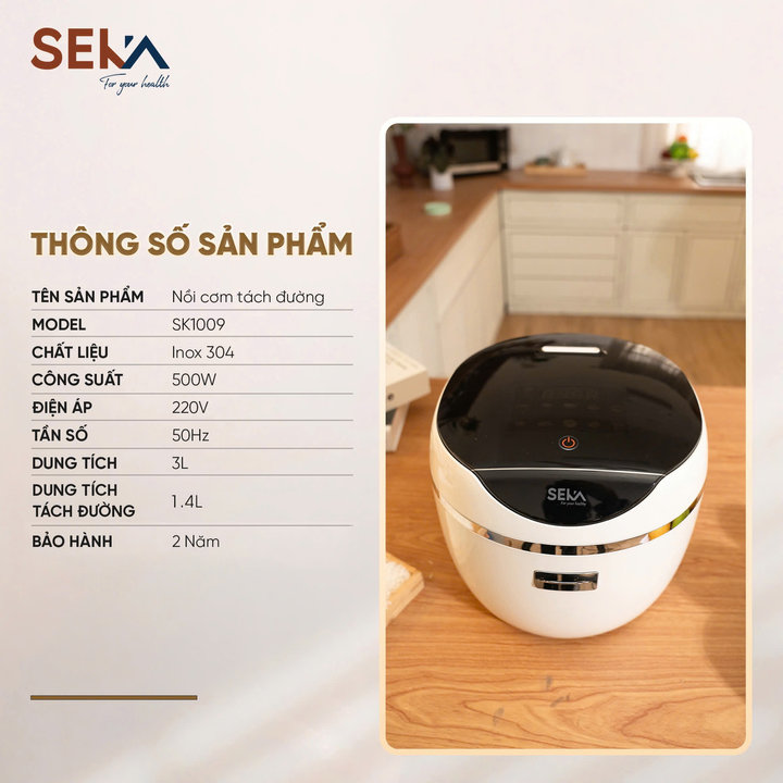 Nồi Cơm Tách Đường Đa Chức Năng Seka, Lòi Nồi Cơm Inox Tự Chống Dính, Dung Tích 1.5l Nấu Cơm - Bảo Hành 24 Tháng