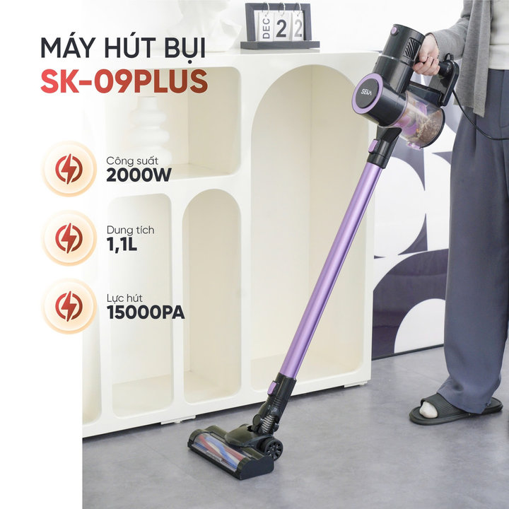Máy Hút Bụi Cầm Tay Seka Sk-09 Plus Nâng Cấp Toàn Diện, Hút Bụi Lau Sàn, Tự Động Làm Sạch Con Lăn - Bảo Hành 12 Tháng