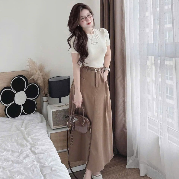 Alternative view of Set Áo Thun Thêu Chữ Mix Chân Váy Kaki Có Túi Kèm Dây Nịt Bt115t-sam Store
