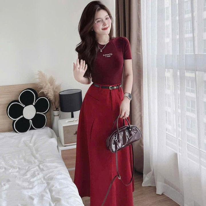 Alternative view of Set Áo Thun Thêu Chữ Mix Chân Váy Kaki Có Túi Kèm Dây Nịt Tb115lk-nana House