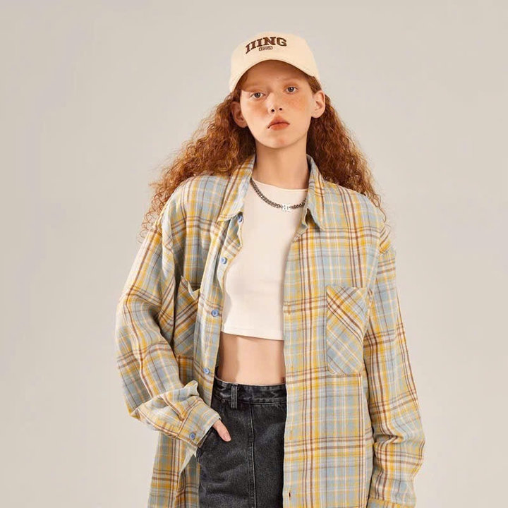Alternative view of Áo Khoác Sơ Mi Chất Kate Sọc Caro Nam Nữ Tay Dài - Htm Fashion