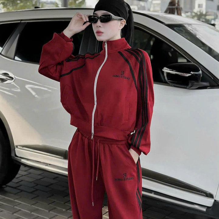 Alternative view of Set Bộ Đồ Nỉ Nữ Áo Khoác Kéo Quần Ống Xuông Họa Tiết Chữ S - Htm Fashion