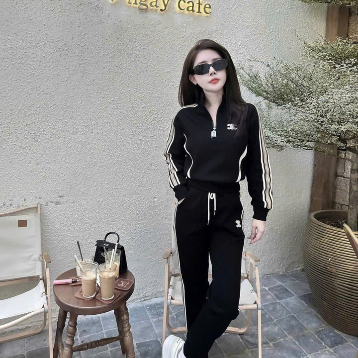 Alternative view of Set Đồ Bộ Nỉ Nữ Tay Kẻ Sọc Họa Tiết Chữ X - Htm Fashion