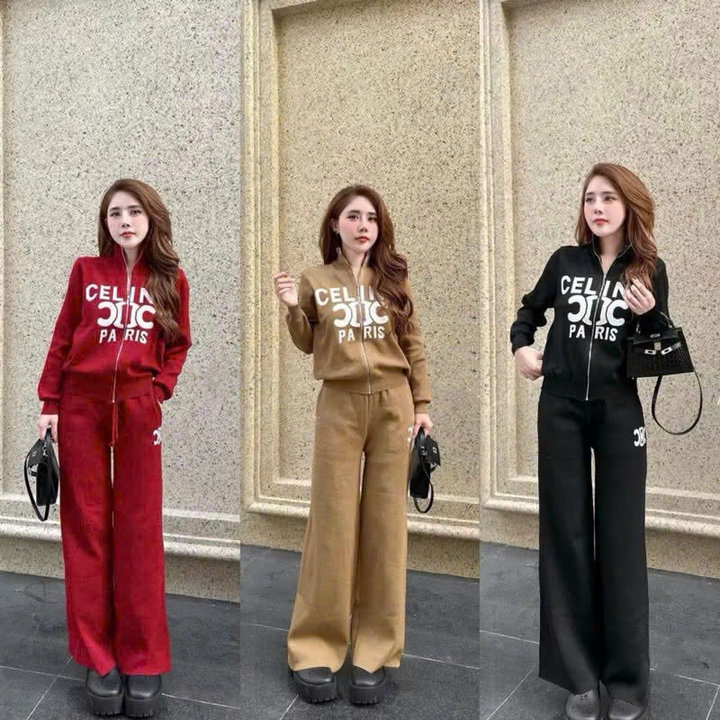 Set Đồ Bộ Nỉ Nữ Thiết Kế Khóa Kéo In Chữ Celin - Htm Fashion