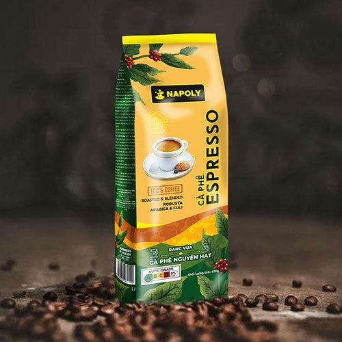 Alternative view of Cà Phê Hạt Espresso Napoly Coffee Robusta & Arabica Nguyên Chất Rang Mộc Thơm Nồng Cho Pha Máy, Pha Phin - Túi 500gr
