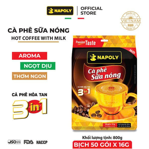 [bịch] Cà Phê Hòa Tan Sữa Nóng 3in1 - Napoli Coffee - 50 Gói/bịch