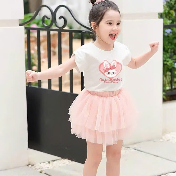 Áo Thun Ngắn Tay, Cộc Tạy Bé Gái Thun Cotton 4c In Thỏ Tim Dễ Thương Từ 8-45kg Cho Bé Gái