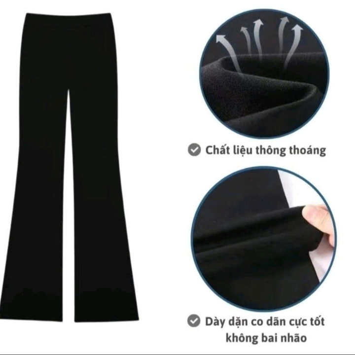 Alternative view of Sét Bộ Đồ Quần Ống Loe Cạp Cao Co Dãn Thoải Mái + Mix Áo Croptop Tăm Lạnh - In Hình Nơ Trắng Xinh Xắn