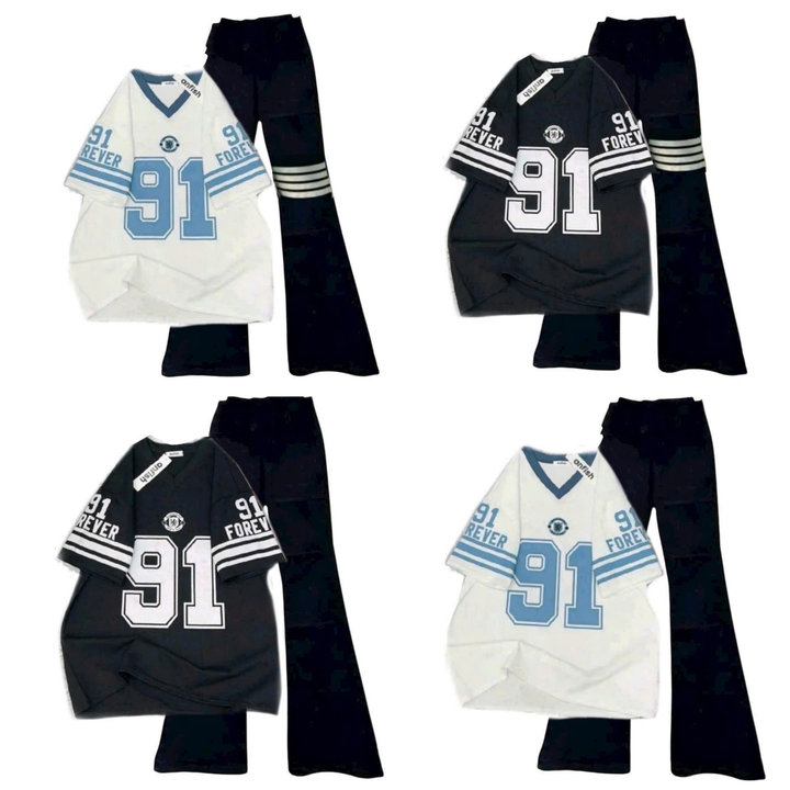 Sét Bộ Đồ Mùa Hè Quần Ống Loe + Mix Áo Phông Unisex Form Thụng Tay Lỡ 91