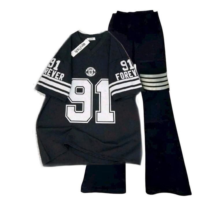 Alternative view of Sét Bộ Đồ Mùa Hè Quần Ống Loe + Mix Áo Phông Unisex Form Thụng Tay Lỡ 91