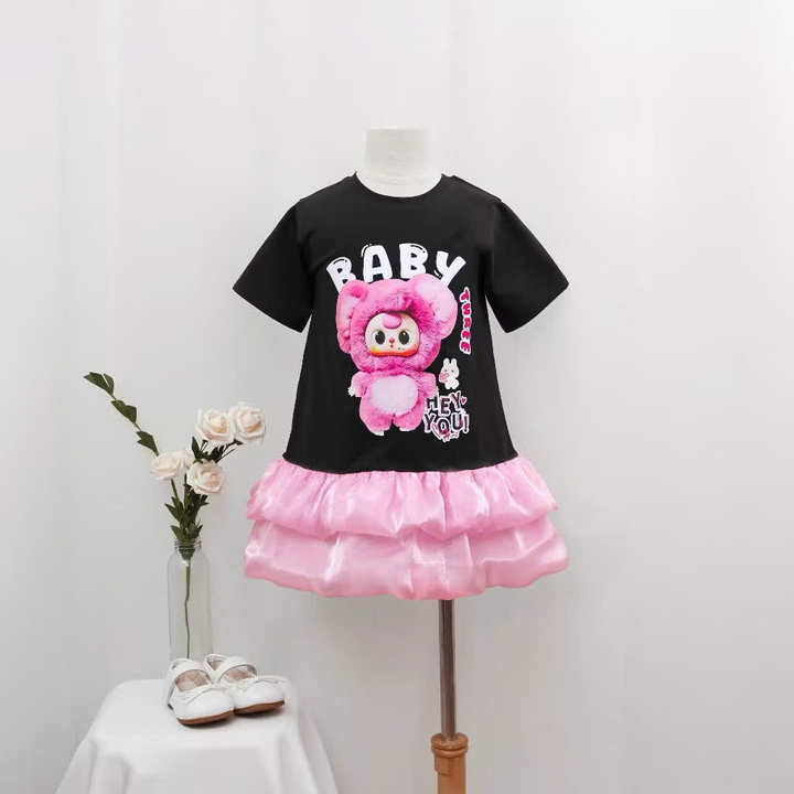 Alternative view of Đầm Suông Thun Chính Phẩm Phối 2 Tùng Bí In Babythree Hottrend Bé Gái Từ 12-50kg Cho Bé Gái