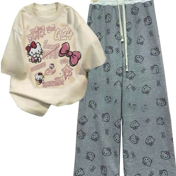 Alternative view of Tổng Hợp Các Sét Bộ Quần Suông Họa Tiết Mèo + Mix Áo Phông Form Rộng Unisex - Hình Mèo Cute Từ Chất Liệu Cotton Và Da Cá Siêu Đẹp