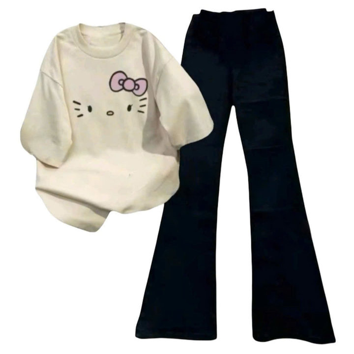Alternative view of Tổng Hợp Các Sét Bộ Quần Suông Cạp Cao + Mix Áo Phông Form Rộng Unisex - Hình Mèo Từ Chất Liệu Cotton Và Da Cá Siêu Đẹp