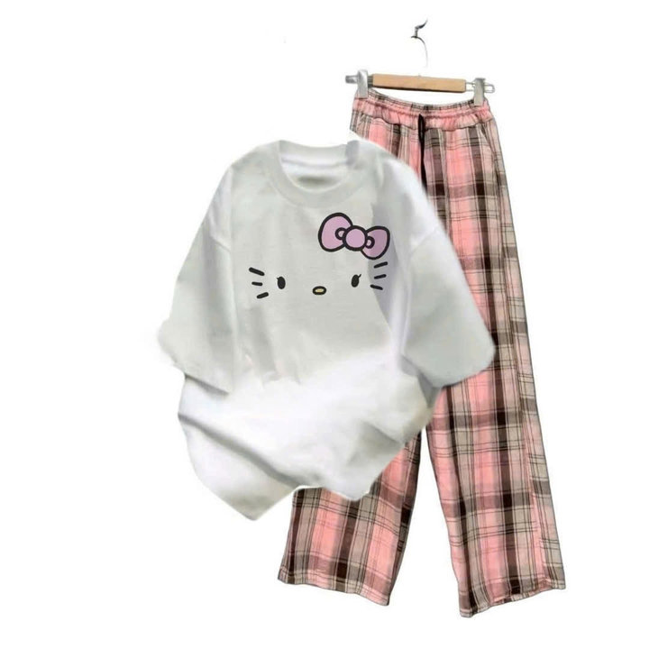 Alternative view of Tổng Hợp Các Sét Bộ Quần Suông Cạp Cao + Mix Áo Phông Form Rộng Unisex - Hình Mèo Từ Chất Liệu Cotton Và Da Cá Siêu Đẹp